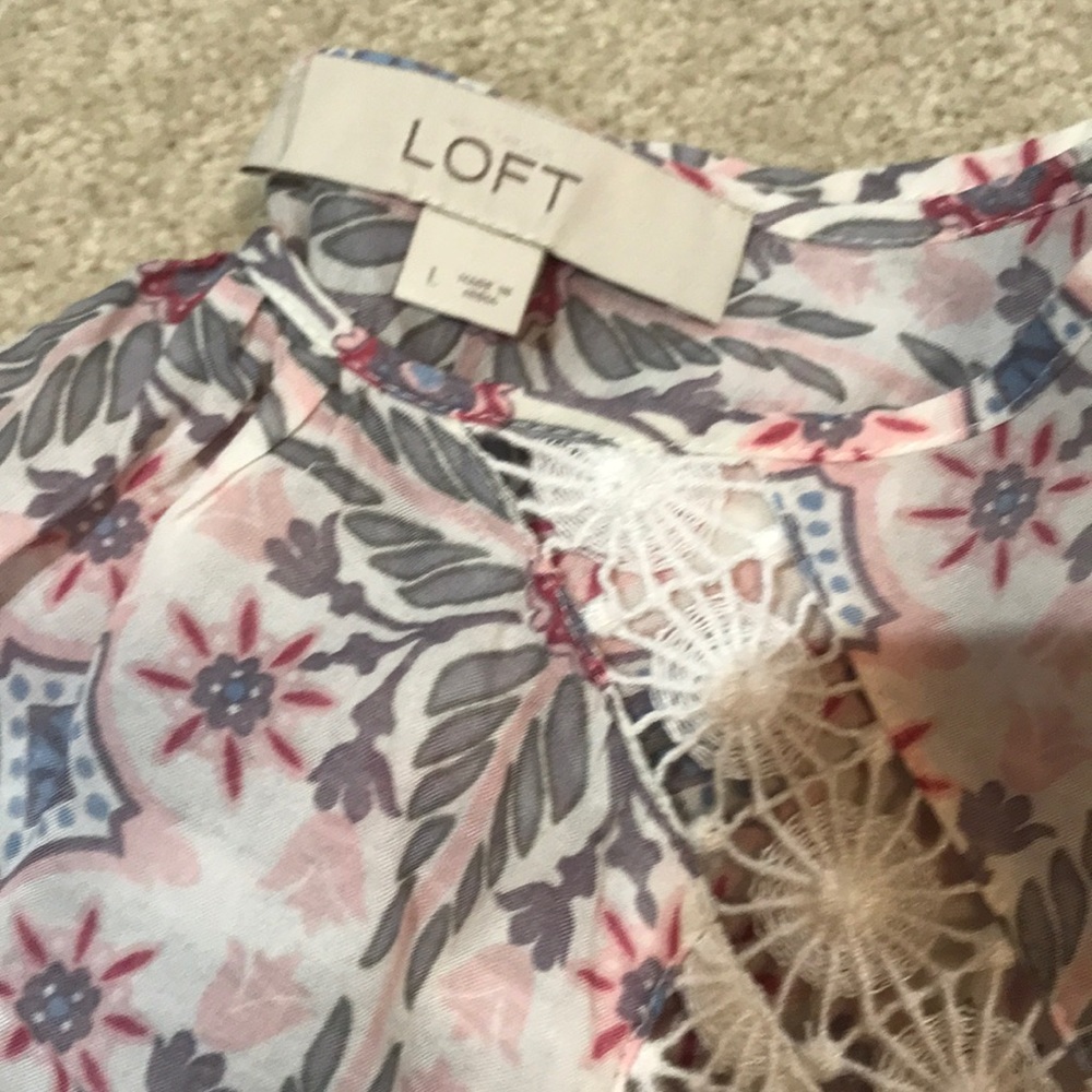 Loft grey & pink elbow sleeve large blouse - Picture 7 of 8